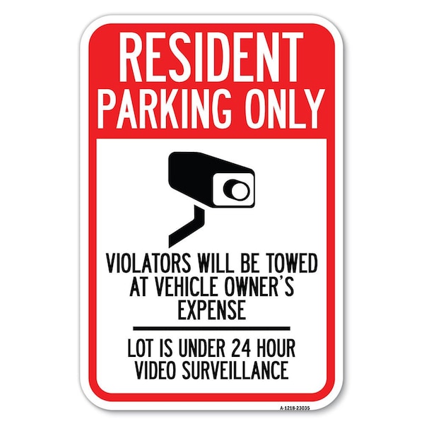 Reserved Parking Sign Resident Parking O Heavy-Gauge Aluminum Sign, 12" x 18", A-1218-23035
